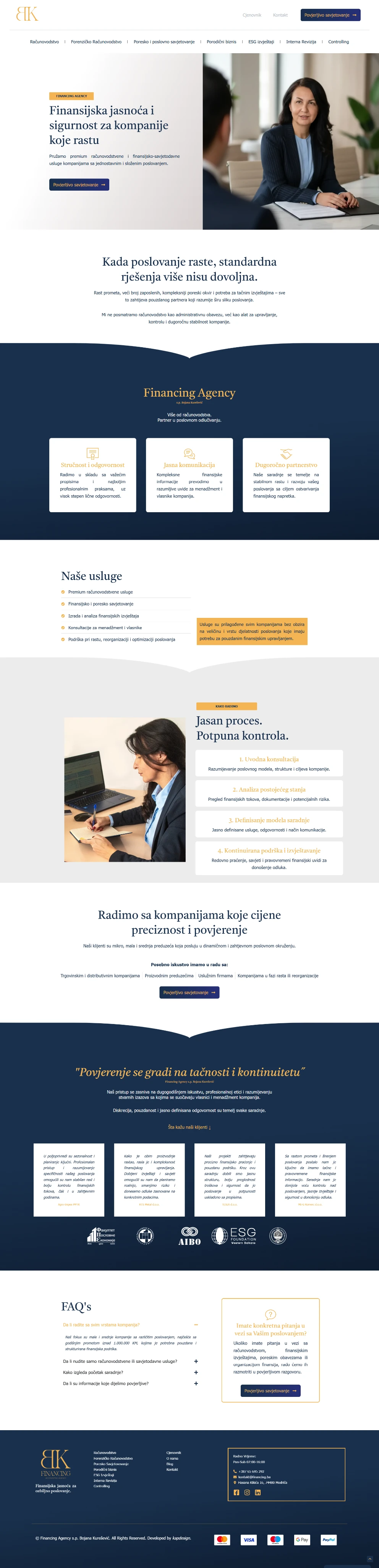 Financing website, with its navy and gold identity and clear presentation of accounting and advisory services