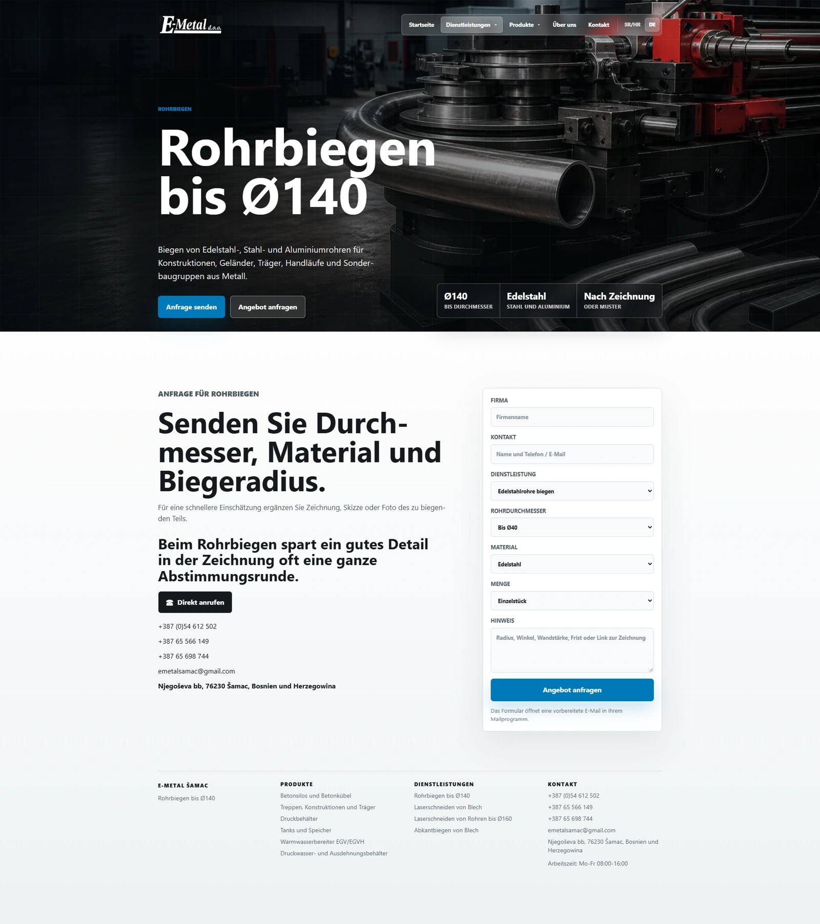 E-Metal pipe bending service page