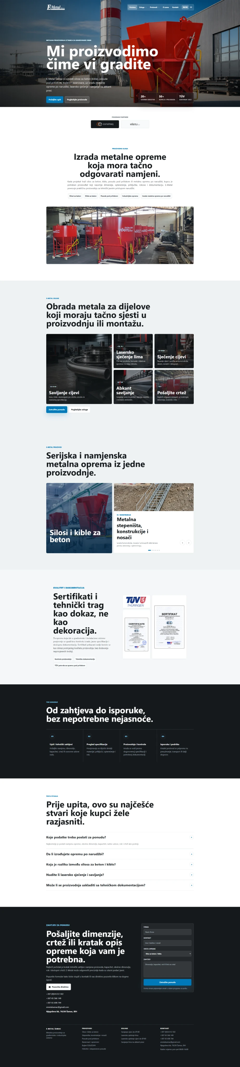 E-Metal website presenting metal manufacturing and technical production services