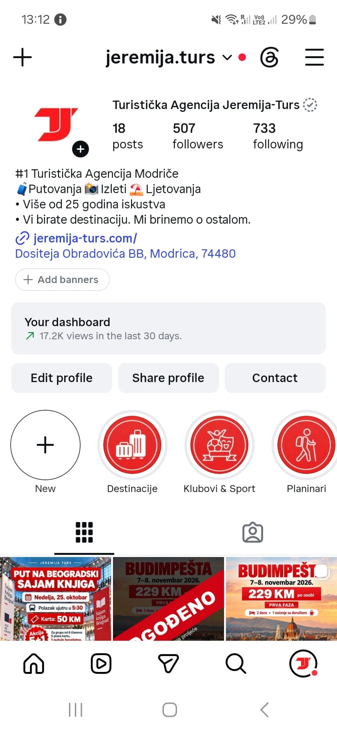 Professional profile dashboard