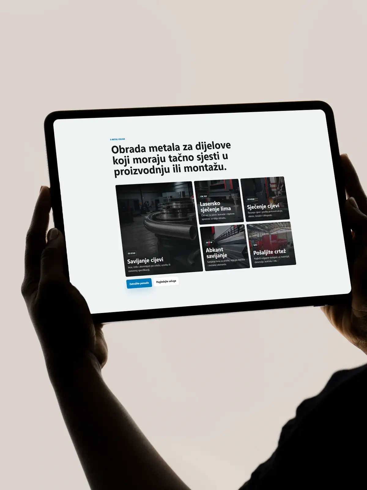 E-Metal website on a tablet